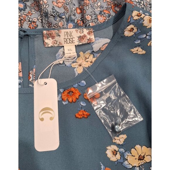 NEW Pink Rose Floral Patterned 3/4 Sleeve Blouse-Sz. XL - Picture 5 of 7